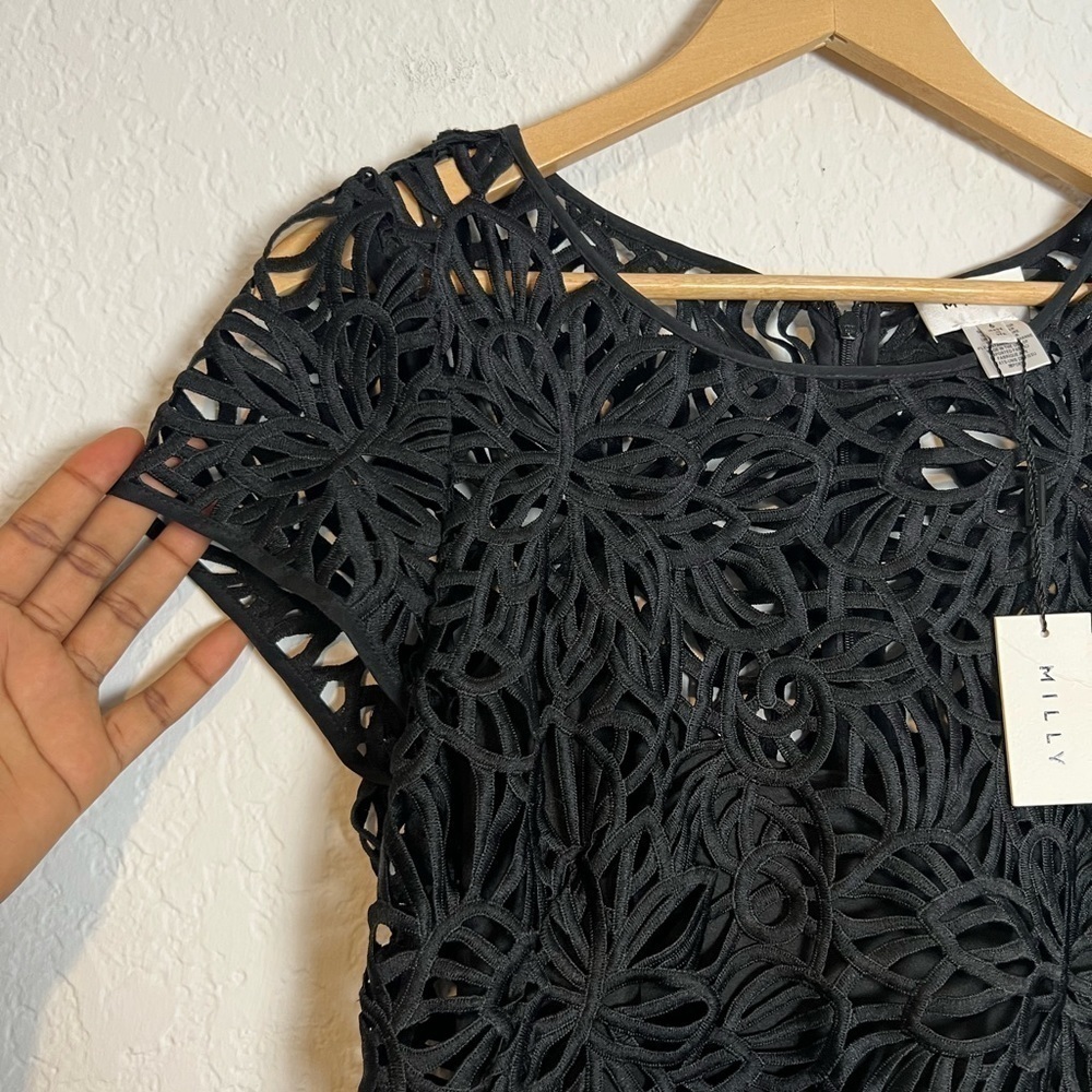 Milly Black Lace Overlay Cap Sleeve Dress Size 6